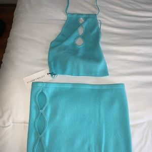 Cotton Candy LA matching aqua halter crop & skirt set.